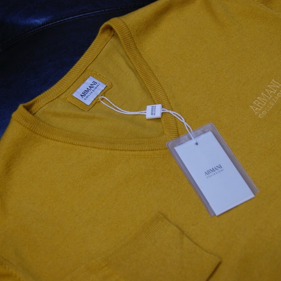 Armani Collezioni Yellow Wool V Neck Sweater